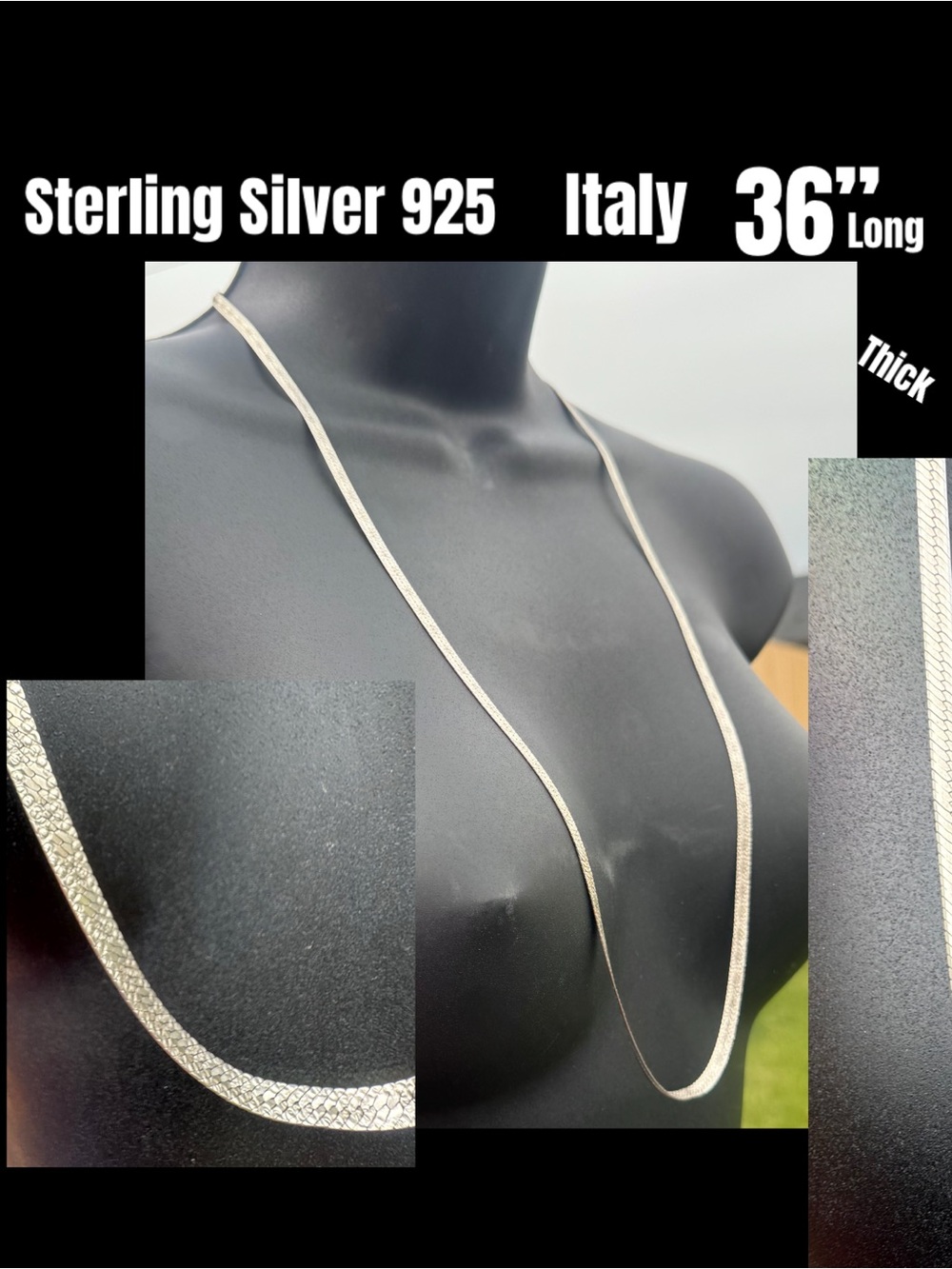 Sterling Silver 925 36” long - wide/thick chain necklace (unique design) Italy